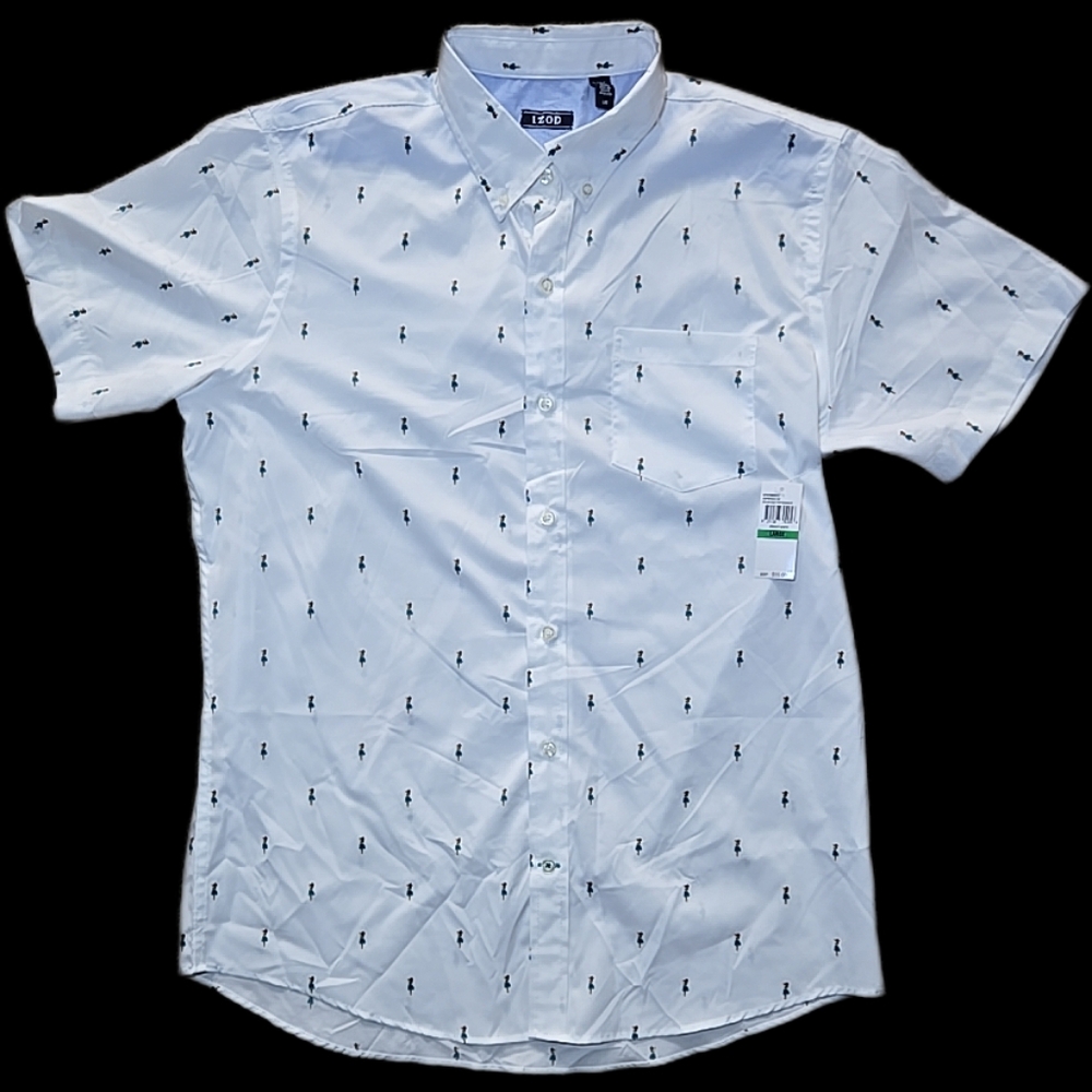 Izod White Casual Button Down Shirt Lightweight Fabric
